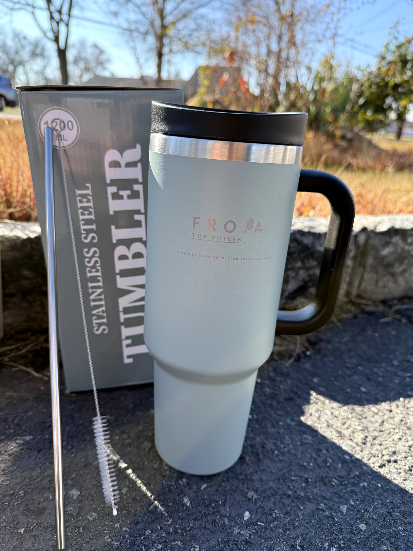 Froja 40oz Tumbler, Stainless Steel Vacuum Insulated with Lid and Straw for Water, 12 Hours Hot/24 Hours Cold, BPA Free, Leak Proof, Large Capacity, Iced Tea or Coffee + stainless steel straw